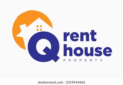 letter Q house and sun vector design element for real estate logo or realty exhibition