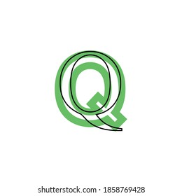 letter Q icon with black border in green silhouette, environmentally sustainable style