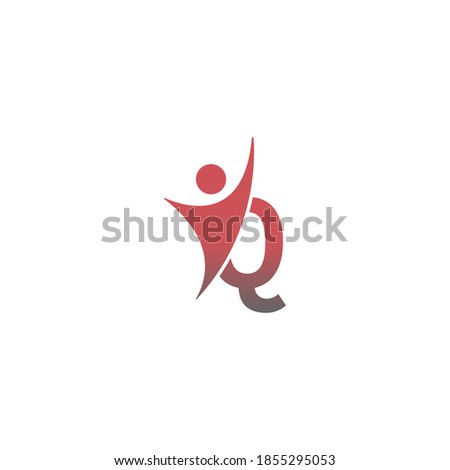Letter Q  icon logo with abstrac sucsess man in front, alphabet logo icon creative design illustration