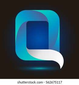 Letter Q icon and logo template.  New design and elegant typographic concept. twisted, gradient blue and green with white line