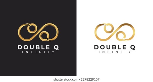 Letter Q Infinity Logo design and Gold Elegant Luxury symbol for Business Company Branding and Corporate Identity