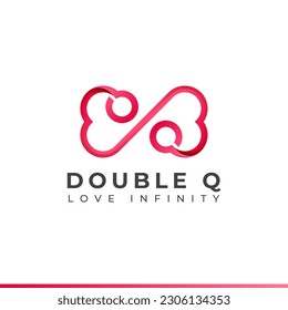 Letter Q Infinity Logo-Design und Endless-Love-Symbol für das Hochzeitstanz- und Wohltätigkeitskonzept von Valentinins