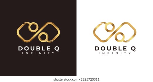 Letter Q Infinity Logo design and Premium Gold Elegant symbol for Business Company Branding and Corporate Identity