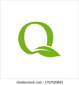 Letter Q initial with green leaf logo vector design template