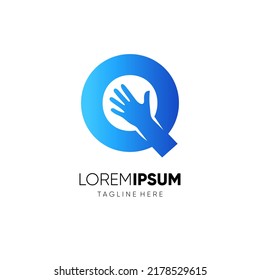 Ilustración gráfica del icono del vector de diseño del logotipo de mano inicial de la letra Q 