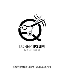 Buchstabe Q Initial Scissor Logo Design Symbol Grafik Bildzeichen Vorlage Hintergrund Vorlage