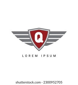 Letter Q initial shield with wings logo design