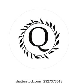 Letter "Q" Initials with Round Floral Frames, Vector Monogram Logo, Cricut File