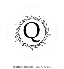 Letter "Q" Initials with Round Floral Frames, Vector Monogram Logo, Cricut File