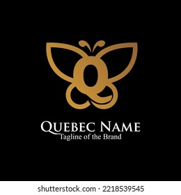 letter Q inside buterfly logo. initial text luxury logo.  outline butterfly logo vector illustration.