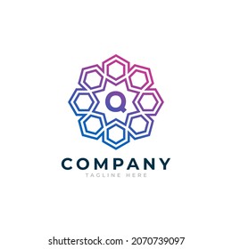 Letter Q Inside Hexagon Shape Logo Design Template Element