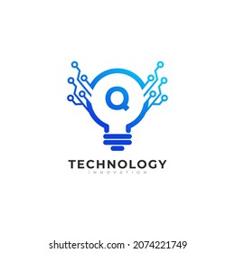 Letter Q Inside Lamp Bulb Technology Innovation Logo Design Template Element