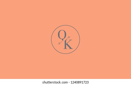 LETTER Q AND K FLOWER LOGO WITH CIRCLE FRAME FOR LOGO DESIGN OR ILLUSTRATION USE