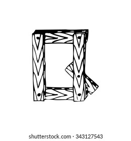 The letter "Q" of the Latin alphabet in the form of boards hammered together. Drawing. Sketch style. Vector illustration.