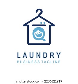 Letter Q for Laundry Business Logo Design Idea Template with House and Hanger Icon. Dry Cleaning Clothes Wash Machine