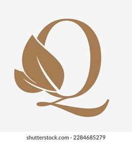 letter Q with leaf decoration initial luxury vector logo design