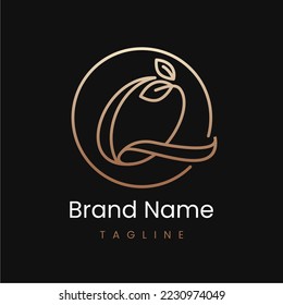 Letter Q Leaf Elegant Luxury Logo Design in Circle