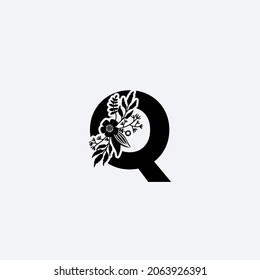 letter Q leaf icon logo design concept, floral logo, icon, sign vector, vintage letter logo, classical lettering