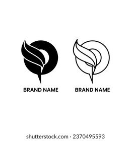 letter Q and leaf logo concept. line, silhouette, simple and modern style. used for company, label,  brand, logo, symbol, sign, print, icon, emblem
