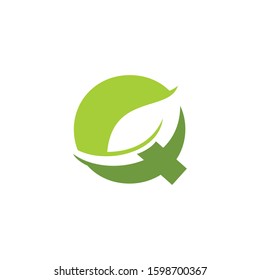 Letter Q With Leaf Logo Design Template 002