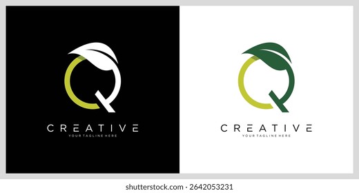 Letter Q Leaf logo design vector template