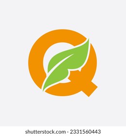 Letter Q Leaf Logo. Eco Farm Logotype Vector Template. Organic Symbol
