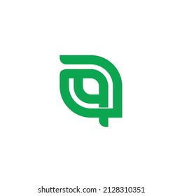letter a q leaf shape linked overlap line geometric logo vector