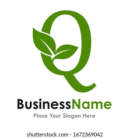 Letter Q with leaf vector logo template. Suitable for business, web, natural and design