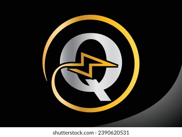 Letter Q with lighting thunder bolt Logo Design Vector Template.