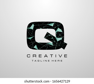 Buchstabe Q Logo. Abstrakte Technologie-Q-Buchstaben-Design, bestehend aus verschiedenen Logo-Zeichen der geometrischen Kette