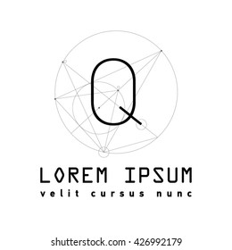 Letter Q Logo . Alphabet design element . Geometric ABC concept type as logotype. Typography icon line art. Modem. Hipster font