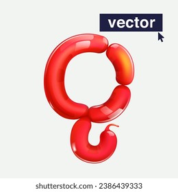Letter Q logo in balloon twisting style. Realistic 3D render sign. Vector icon for Black Friday, Christmas and New Year's Sale. Perfect for happy birthday banner, gift branding, kids cartoon labels.