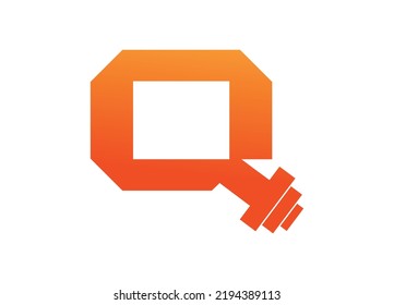 Letter Q Logo With barbell. Fitness Gym logo with white background