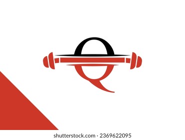 Letter Q logo with barbell. fitness vector logo design for gym and fitness