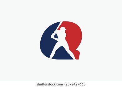 letter Q logo with baseball player silhouette. It is good for team logo, club, sticker, etc.