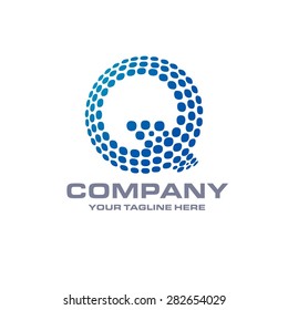 Letter Q logo , Blue Bold sphare logo on white background . Place for Company name and tag line . Business logo - vector illustration