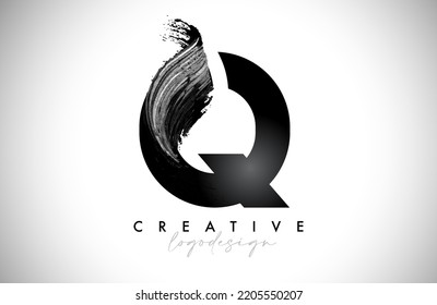 Letra Q Logo Brush Stroke con diseño de vectores de pincel de color de agua artístico. Moderna y elegante letra de tono minimalista símbolo de forma Q con estilo de pintura Swoosh. 