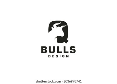 Letter Q logo, Bull logo,head bull logo, monogram Logo Design Template