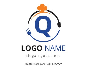 Letter Q Logo With Chef Hat, Spoon And Fork For Restaurant Logo. Modern vector logo for café, restaurant, cooking business, and company identity