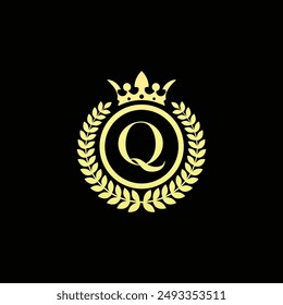 Letter Q Logo With Crown and Laurel Wreath - Premium Quality Letter Royal Logo Design Template