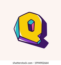 Letter Q logo in cubic children style based on impossible isometric shapes. Perfect for kids labels, illusion branding, cute birthday posters etc.