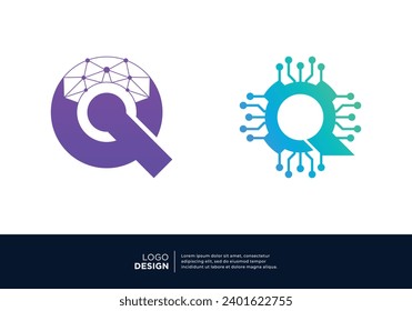 Letter Q logo design collection. Abstract symbol for digital technology.