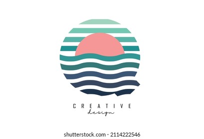 Letter Q logo design with colorful straight and zig zag lines. Vector illustration with sea and sunset color lines and half circle.