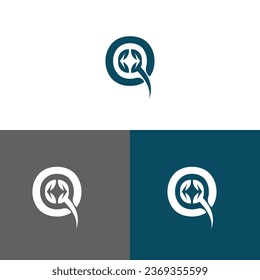 Letter Q Logo Design Konzept negative Leerzeichen Stil. 
Abstraktes Zeichen, das aus Markierungen konstruiert wurde.
 Vorlagensymbol für Vektorelemente.