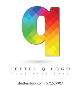 Letter Q Logo Design Concept in Rainbow Mosaic Pattern Fill and White Background