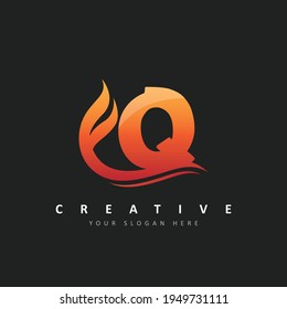 Letter Q Logo Design With Fire Flames and Orange Swoosh Vector Illustration