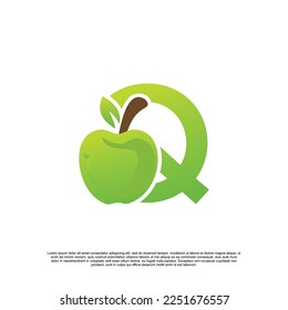 Letter Q logo design with fruit template fresh logo Premium Vector