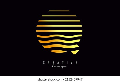 Letter Q logo design with golden straight and zig zag lines. Vector illustration with sunset color lines.