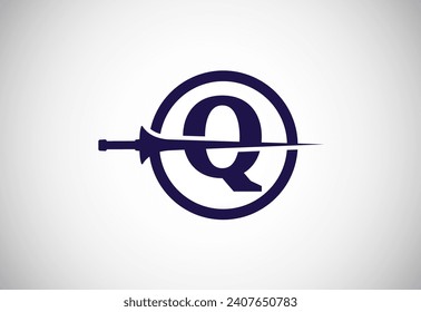 Englisches Alphabet Q mit Speerlance. Designvorlage für kreatives Speerlogo, Vektorgrafik