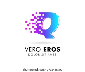 Letter Q Logo-Designvorlage. Letter Q Logo in Pixelbewegungsart mit Farbverlauf.